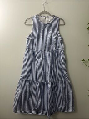 J. Crew Blue & White Vertical-Striped Tiered Kids Dress